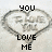 Pixelated heart-shaped icon with black text reading 'you love me' in blocky font, set against a light gray background.