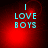 Cyan text reading "I LOVE BOYS" on a red gradient background with subtle circular light effects.