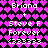 Pixelated icon with repeating pink heart pattern background and white text elements arranged in a