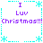 Pixel art icon with cyan border and purple text reading "I Luv Christmas!!!" repeated twice, surrounded by cyan snowflakes on white background.
