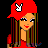 Pixel art buddy icon featuring a cartoon woman in red attire with long brown hair and a red cap, alongside a red Playboy bunny logo on black background with "I play hard" text below.