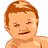 Pixelated baby icon with brown hair, closed eyes, and a smiling mouth on white background.