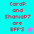 Pixelated text reads 'Carap and Shaniap7 are BFF's' with a star symbol, displayed across four colored quadrants on an animated icon.