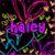 Pixelated text and abstract shapes on a black background with neon colors.