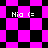 Pixelated icon with repeating 'Nia (=)' text over shifting black and magenta checkered patterns.