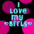 Pixelated cyan text "I LOVE MY BFFLS" with heart symbols on black background, surrounded by pink and magenta circles.