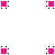 Pixelated pattern of pink and black squares forming symmetrical geometric shapes on a white background.