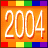 Pixelated orange background with rainbow border, displaying '2004' and 'gay pride' text in white outline font.
