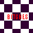 A pixelated image with a checkered background and red text reading "BITCHES" in four locations, transitioning from square to diamond-shaped