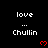 Pixelated text 'love ... Chullin' with red heart symbols on a black background, arranged in and