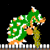 Pixel art scene with Bowser vomiting green slime toward Mario, both standing on platforms against black background.