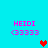 Pixelated cyan background with four identical pink text blocks and two heart icons in red and gray.