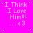 A static image with a bright pink background displays repeated text "I Think I Love Him!!! ...<3" in white pixelated font, with small white dots scattered across the background.