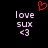 Pixelated text and symbols on black background with red heart above two identical side-by-side sections.