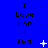 Blue background with repeated text "I Love Evin 4 Eva" and animated white pixel symbols changing across frames.