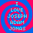 Four identical pixelated display cyan text on a blue and pink spiral background, each reading "I LOVE JOSEPH ADAM JONAS" in a
