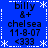 Blue background with white dashed border and star corners, displaying repeated text elements including "billy &+ chelsea 11-8-07 <333" in black pixelated font.
