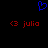 Blue pixelated heart symbol above two identical red text strings reading '<3 julia' on a black background.
