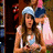 A woman with long brown hair and a light blue headband appears in two side-by-side , one indoors holding an object and the other outdoors near palm trees