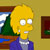 Pixelated cartoon character with yellow skin, large white eyes, and blonde hair wearing a blue shirt against a beige wall background.