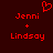 Red pixelated text on dark red background shows 'Jenni' above '+' and 'Lindsay', with a heart symbol above 'Jenni'.
