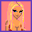 Pixelated cartoon woman with long blonde hair, blue eyes, and a red bikini top against pink background.