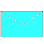 Animated sequence of a light blue envelope opening to reveal a character with green hat and red feather, then closing back to envelope shape.