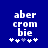 Blue background with white pixelated text 'aber crom bie' and five star-like symbols below, where the third symbol shifts from light blue to white between frames.