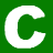 A green background with a large white letter C on the left and scattered light green pixelated shapes resembling letters or symbols on the right.