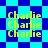 Yellow text reading 'Charlie' repeated across a blue and cyan checkered background with diamond-shaped patterns.