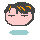 Pixel art head with black hair and orange highlights showing four sequential expressions: closed eyes, open mouth, crying tears, single tear.