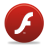 Red circular icon with white stylized 'f' symbol centered on a gray background, featuring pixelated edges and subtle shadow effect.