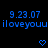 Blue pixelated text and symbols on black background with gray corner overlay, showing repeated 'iloveyouu' phrases and heart/arrow icons in multiple
