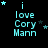 identical pixelated icons with cyan text 'i love Cory Mann' and scattered stars on black background, each icon showing slight star position variations across frames