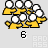 Pixelated yellow figures with white circular heads arranged in a cluster, red text "badass buddy" and black ".com" on gray background, number 6 below each figure group.