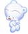 Pixelated blue and white cartoon bear with closed eyes, brown nose, pink cheeks, and a small blue spot on its ear against a plain background.