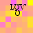 Four identical 'LUV U' text icons with a yellow heart symbol on a pink and yellow checkered background, arranged in a
