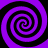 Four purple and black spiral patterns arranged in a on a black background, each spiral rotating clockwise with alternating purple and black bands
