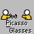 Pixelated icon of a figure in yellow shirt and white glasses with multiple states: static, grayed-out, and animated with blue X symbol on hand.