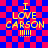 Yellow text on red and blue checkered background reads "I LOVE CARSON !!!!!" with visible pixelation in the lower-right quadrant.