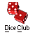 Two red dice with white dots on a gray background, below which is black text reading "Dice Club" in pixelated font.