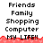 Pixelated text list with red wave border; three of 'Friends', 'Family', 'Shopping', 'Computer', 'MY LIFE!!' on white background