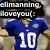 Pixelated image of a person wearing a blue sports jersey with white number 10, overlaid with black text reading "eliminating loveyou!" in white pixelated font.