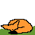 Pixelated orange fennec fox icon with black outline resting on green grass against white background, static single-frame image.