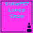 Cyan text 'KatieF57 Loves Snow' on bright pink background with dark blue border and small dark blue pixel cluster in bottom-right corner.