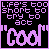 Pixelated text-based buddy icon with purple text on black background showing two frames of an animation where the word "Cool" changes size.