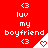 Red background with white text and symbols arranged in a pattern, featuring repeated 'luv my boyfriend' phrases and heart icons