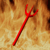 Red trident on fiery background with subtle flame movement across four