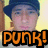 Pixelated image of a person with blue hair and light skin, wearing a dark blue cap, with orange text reading 'PUNK!' below.