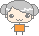 Pixelated character with gray pigtails and orange torso in two poses: left pose shows open eyes, right pose shows closed eyes.